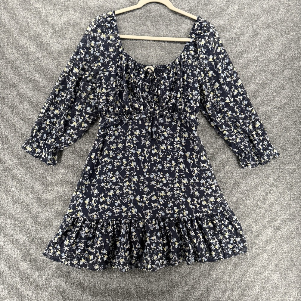 Junior‎ Dress Size L Blue Floral Square Neck Babydoll Coquette Boho Cottagecore